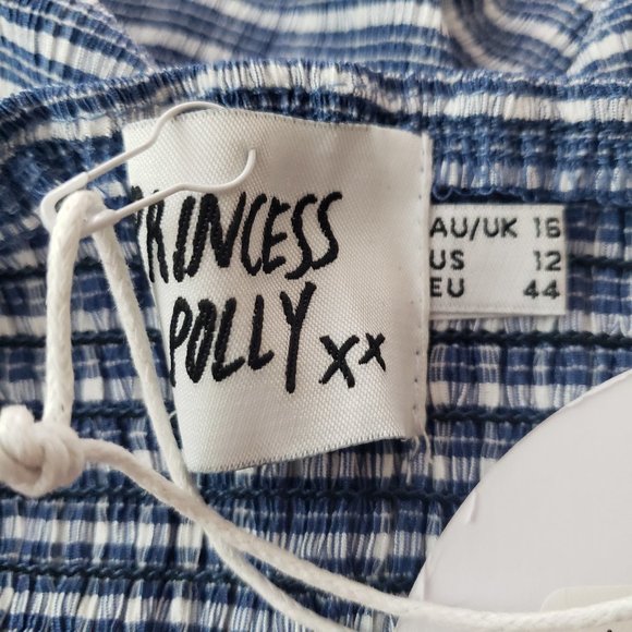 Princess Polly Womens Dress 12 Blue Plaid Seersucker Cut Out Cross Back NEW - Picture 9 of 12